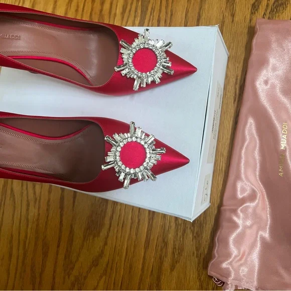 AMINA MUADDI Begum Fuchsia embellished satin pumps in 40.5 - Picture 6 of 11